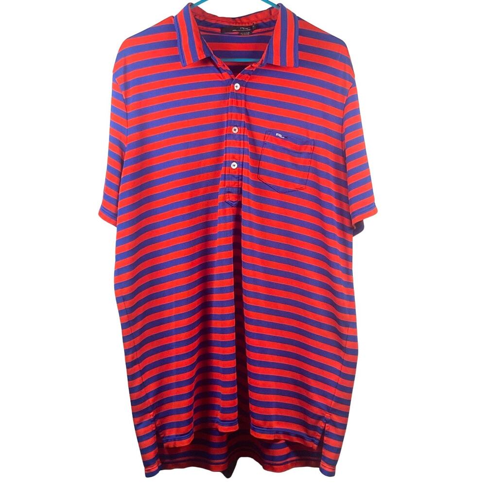 Ralph Lauren RLX Shirt Men's XL Blue Red Stripe Pocket Polo Golf Tennis